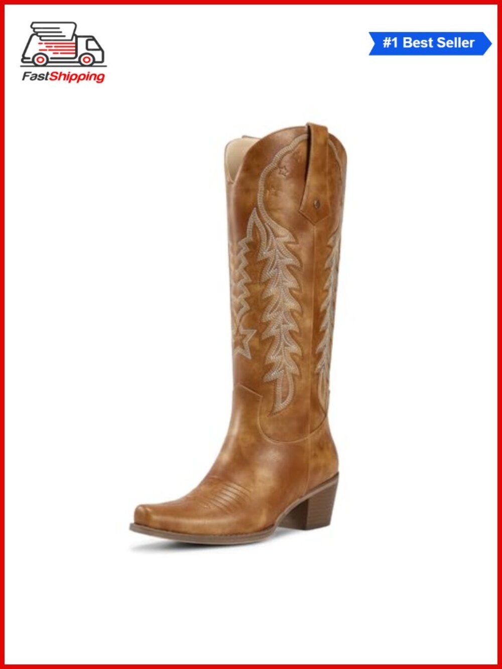 ✨ wetkiss Women's Cowboy Boots Knee High Faux Leather Almond Toe Western
